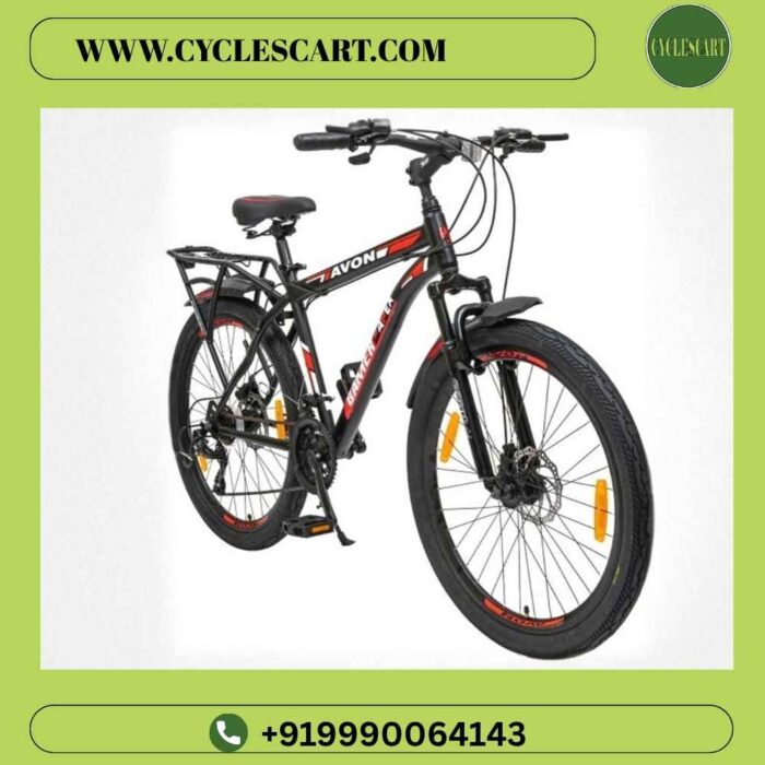 avon-gamer-apex-front-angle-disc-brake-suspension Front three-quarter view of Avon Gamer Apex geared cycle highlighting front suspension fork and disc brake | Cyclescart