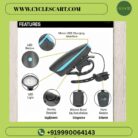Infographic of 2 in 1 cycle headlight and horn showing micro USB charging, LED light, speaker and remote button | CYclescart