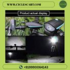 Collage showing bicycle horn and light actual display mounted on bike and bright night road beam | Cyclescart