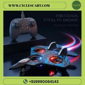 RC Fighter Jet Drone with 2.4GHz remote control featuring LED lights and stunt mode