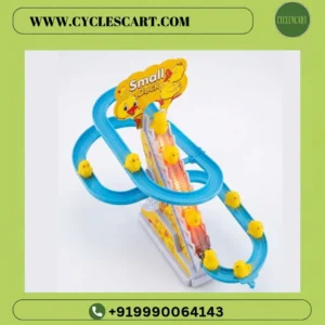 Close-up of duck escalator toy with illuminated LED lights on stairs and ducks descending curved slide | Cyclescart