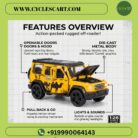1:28 scale yellow G-Wagon die-cast metal car features diagram showing open doors, pull back and lights | Cyclescart