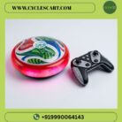 Top view of the green and red soccer bubble car alongside its 2.4GHz dual-stick remote controller | Cyclescart