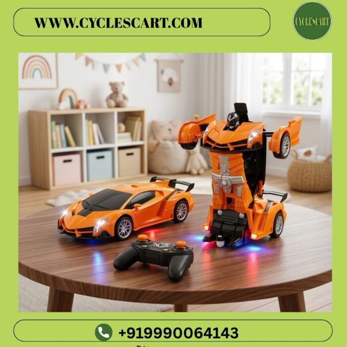 Sleek orange RC supercar with LED headlights drifting on table | Cyclescart