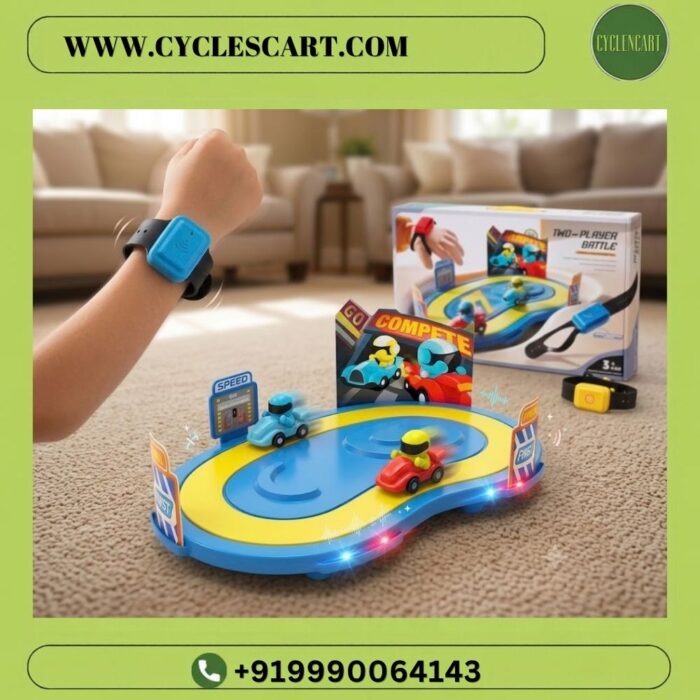 2-Player wireless somatosensory race set with motion sensor wristbands and dual car track