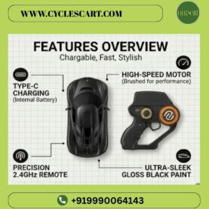 worlds-smallest-rc-drift-car-gloss-black with remote features. Compact 2.4GHz precision pistol remote for micro tabletop drift car features